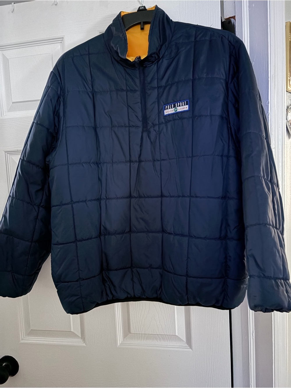 Polo by Ralph Lauren Navy Quilted Pullover Puffer with Yellow Liner Reversible
